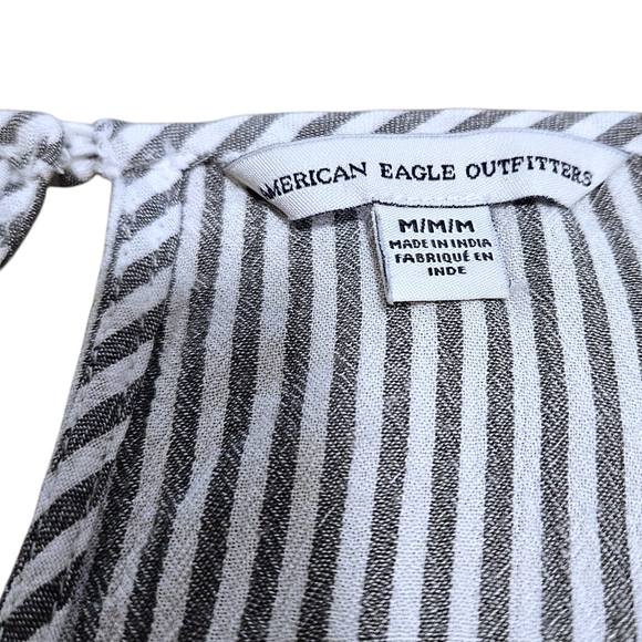 American Eagle Striped Ruffle Dress M Tie Front Cottagecore Milkmaid Coquette AE - Picture 11 of 16